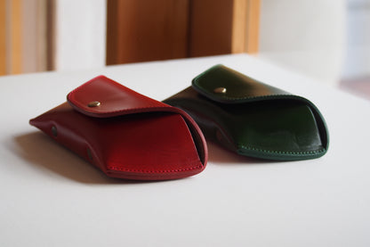 OIL LEATHER EYEWEAR CASE / Red Brown & Brown