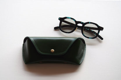 OIL LEATHER EYEWEAR CASE /  Green & Dark Brown