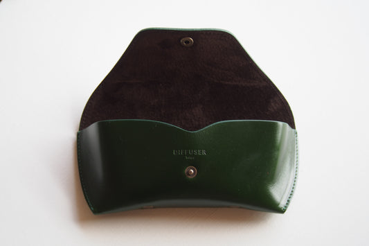 OIL LEATHER EYEWEAR CASE /  Green & Dark Brown