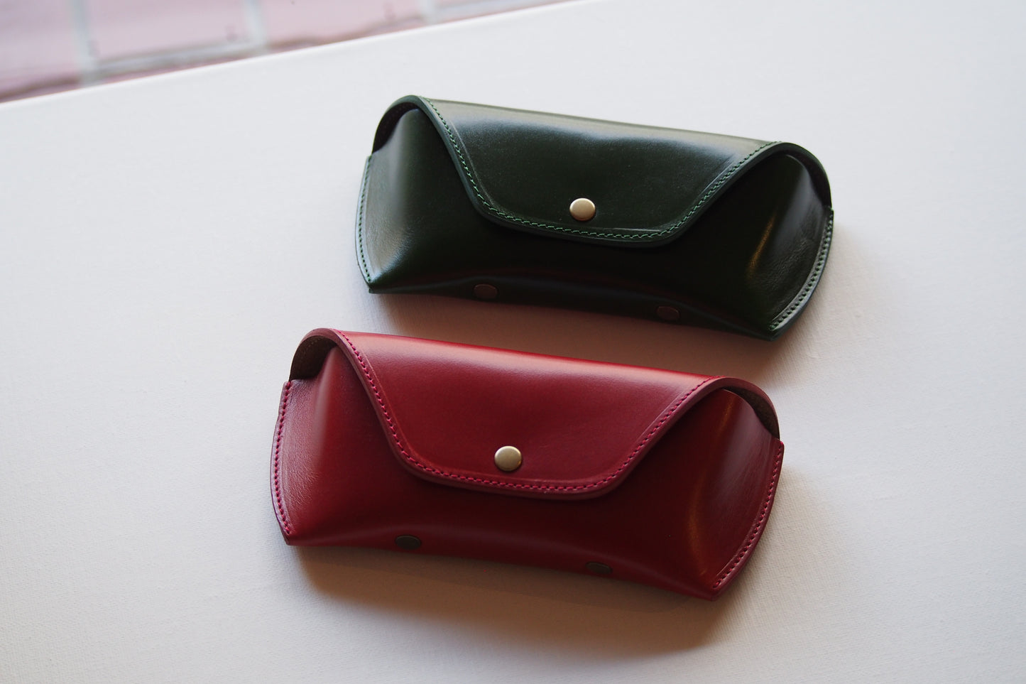OIL LEATHER EYEWEAR CASE / Red Brown & Brown