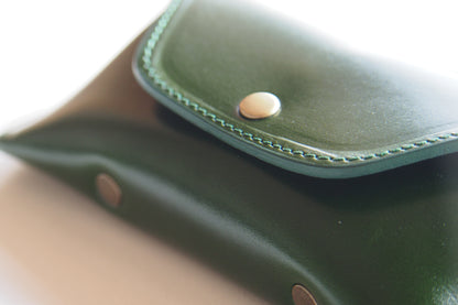 OIL LEATHER EYEWEAR CASE /  Green & Dark Brown