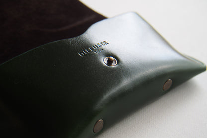 OIL LEATHER EYEWEAR CASE /  Green & Dark Brown