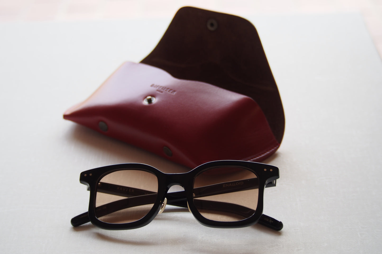 OIL LEATHER EYEWEAR CASE / Red Brown & Brown
