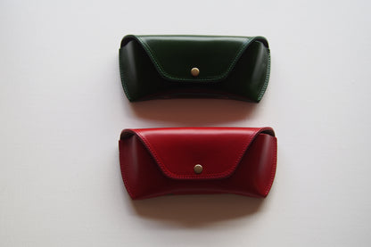 OIL LEATHER EYEWEAR CASE /  Green & Dark Brown